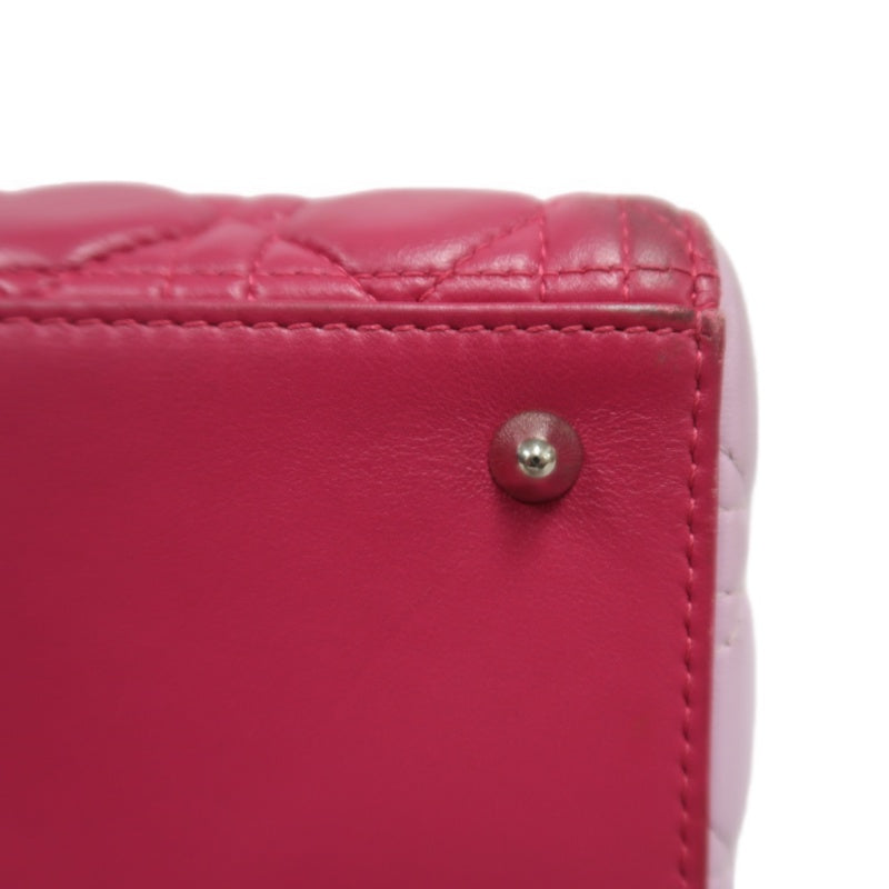 DIOR  Lady Dior Cannage Pink Lambskin Leather 5-grid Handle Handbag With Silver Hardware