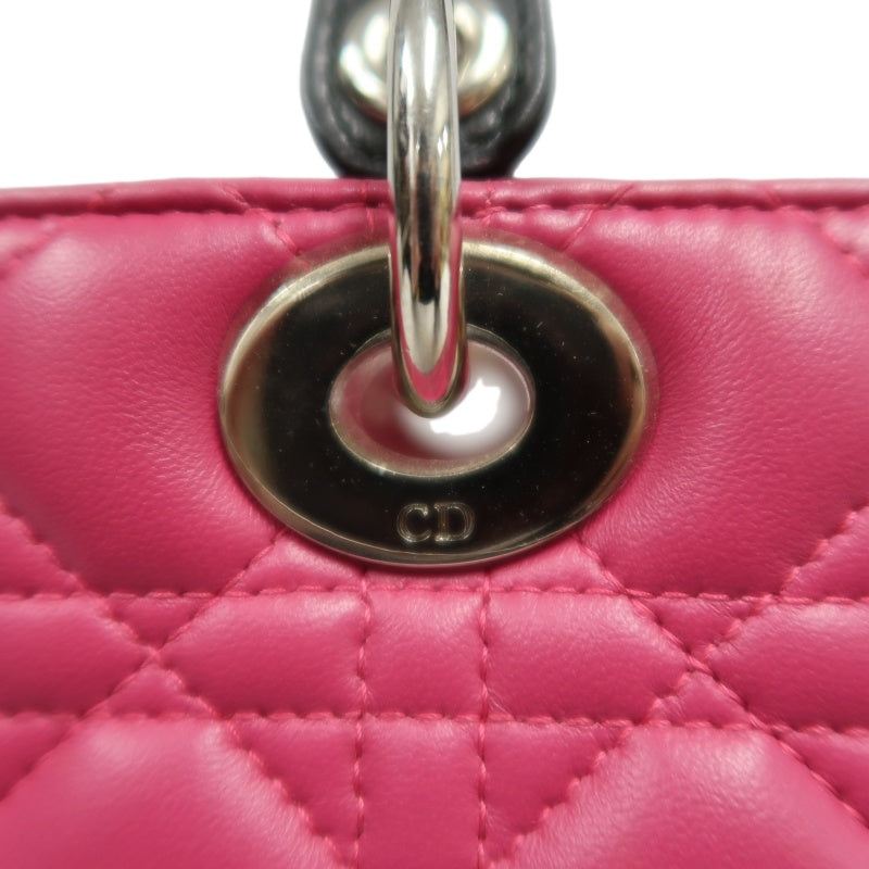 DIOR  Lady Dior Cannage Pink Lambskin Leather 5-grid Handle Handbag With Silver Hardware