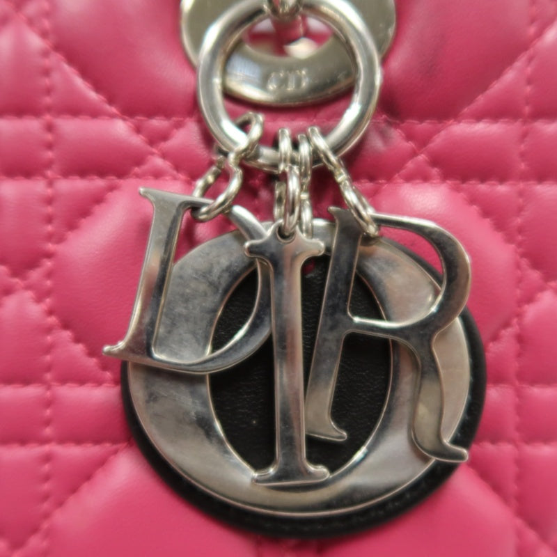 DIOR  Lady Dior Cannage Pink Lambskin Leather 5-grid Handle Handbag With Silver Hardware
