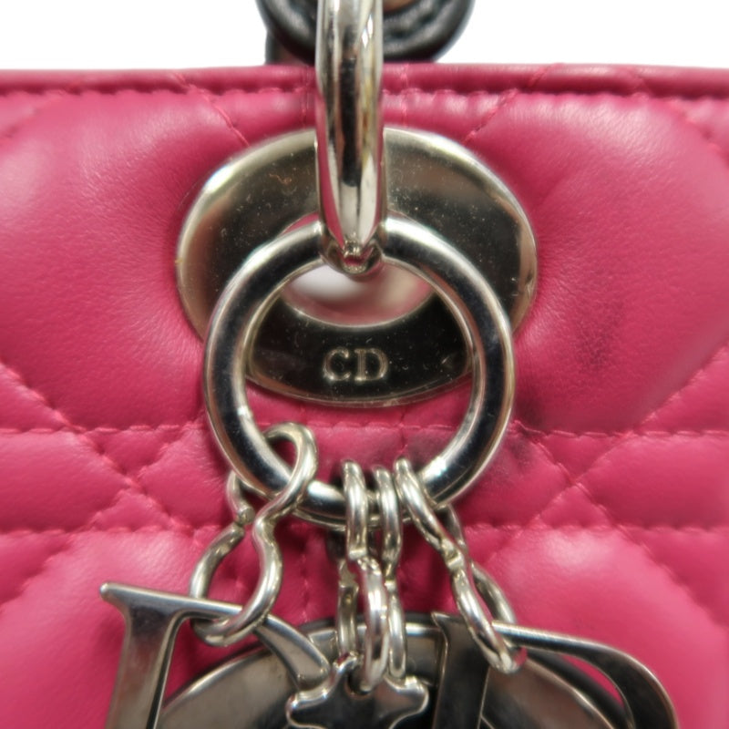 DIOR  Lady Dior Cannage Pink Lambskin Leather 5-grid Handle Handbag With Silver Hardware