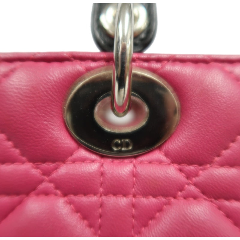 DIOR  Lady Dior Cannage Pink Lambskin Leather 5-grid Handle Handbag With Silver Hardware