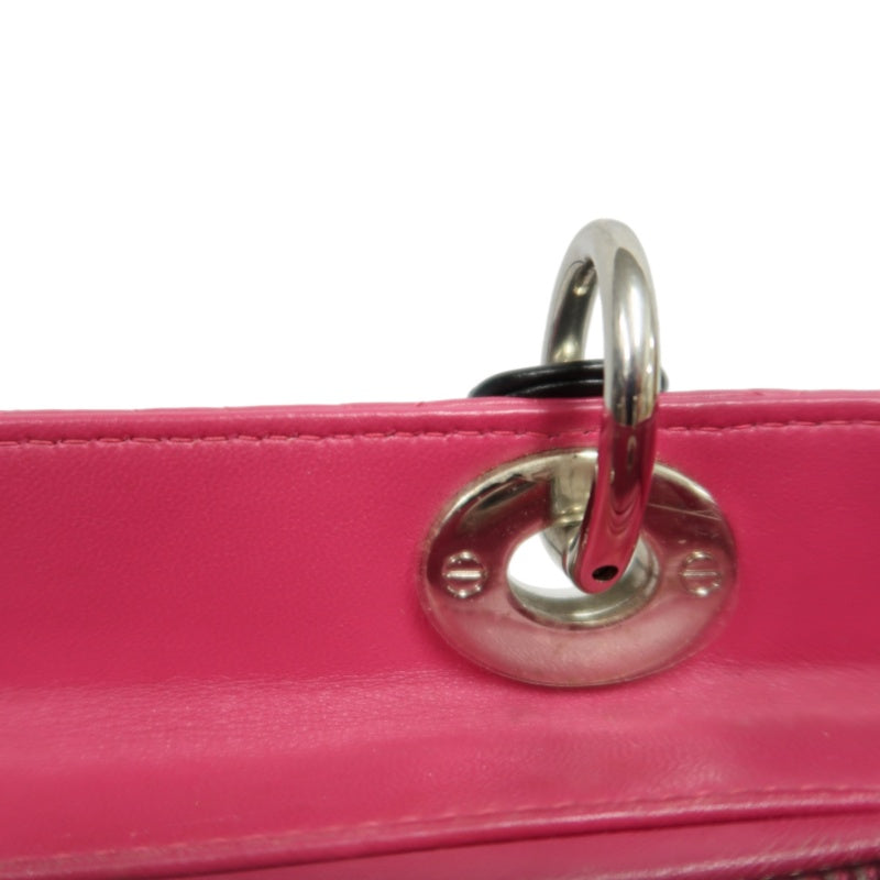 DIOR  Lady Dior Cannage Pink Lambskin Leather 5-grid Handle Handbag With Silver Hardware