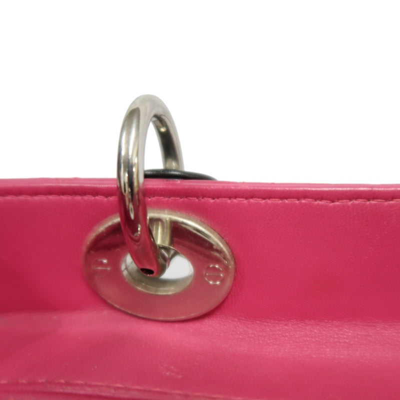 DIOR  Lady Dior Cannage Pink Lambskin Leather 5-grid Handle Handbag With Silver Hardware