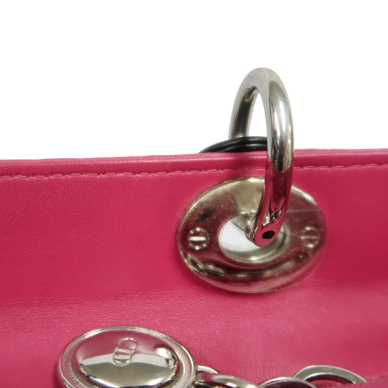 DIOR  Lady Dior Cannage Pink Lambskin Leather 5-grid Handle Handbag With Silver Hardware