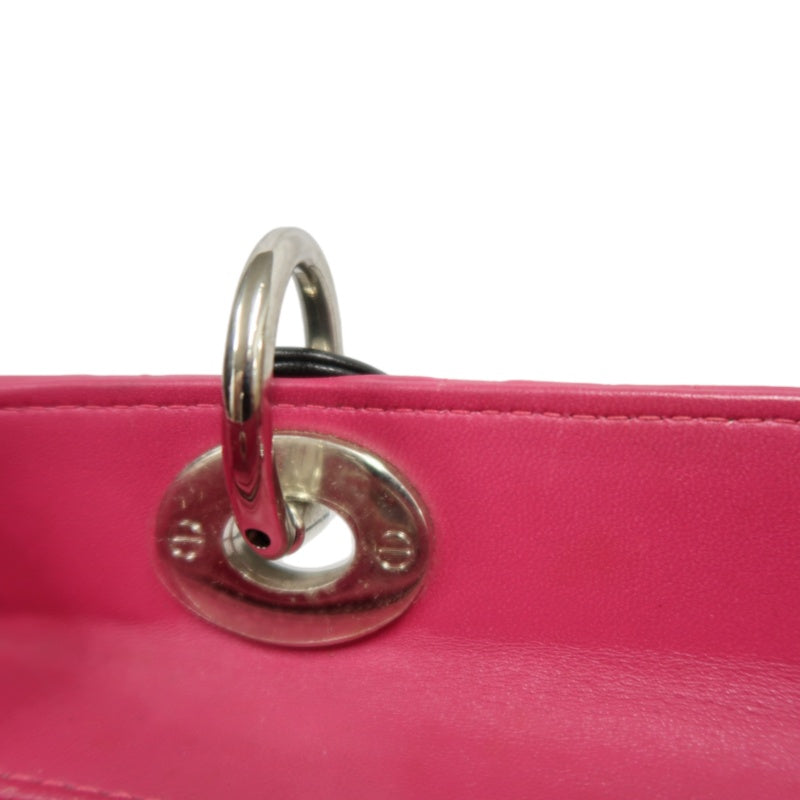 DIOR  Lady Dior Cannage Pink Lambskin Leather 5-grid Handle Handbag With Silver Hardware