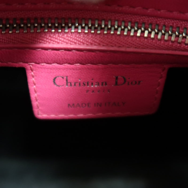 DIOR  Lady Dior Cannage Pink Lambskin Leather 5-grid Handle Handbag With Silver Hardware
