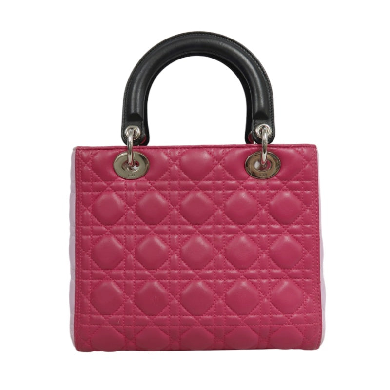 DIOR  Lady Dior Cannage Pink Lambskin Leather 5-grid Handle Handbag With Silver Hardware