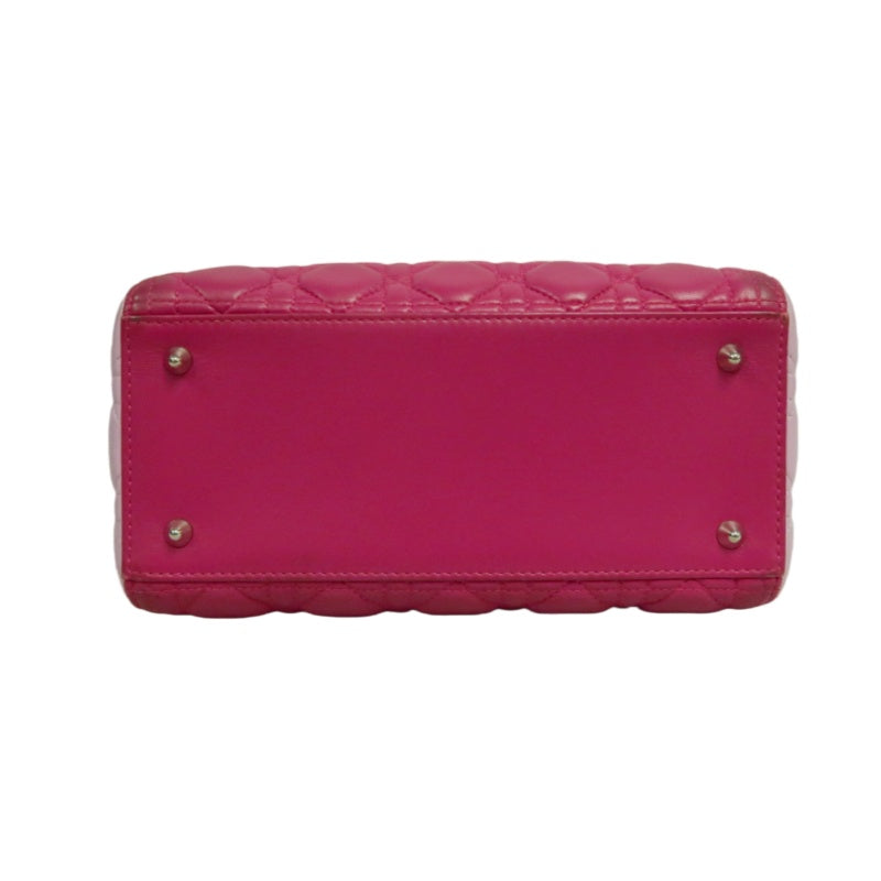 DIOR  Lady Dior Cannage Pink Lambskin Leather 5-grid Handle Handbag With Silver Hardware