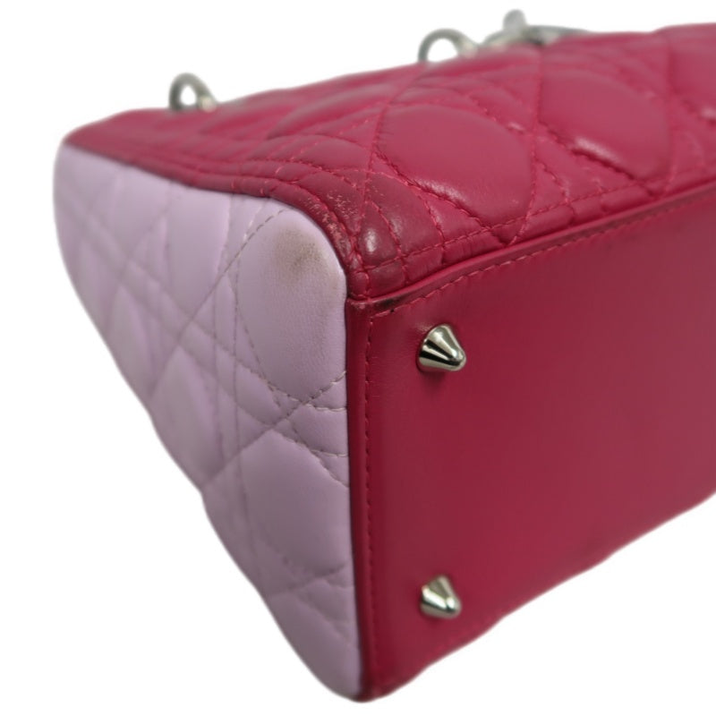 DIOR  Lady Dior Cannage Pink Lambskin Leather 5-grid Handle Handbag With Silver Hardware