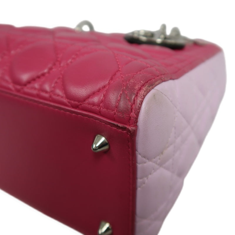 DIOR  Lady Dior Cannage Pink Lambskin Leather 5-grid Handle Handbag With Silver Hardware