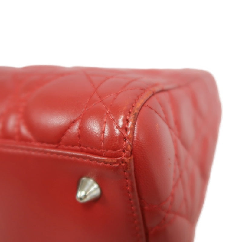 DIOR Lady Dior Cannage Red Lambskin Leather 5-grid Handle Handbag With Silver Hardware
