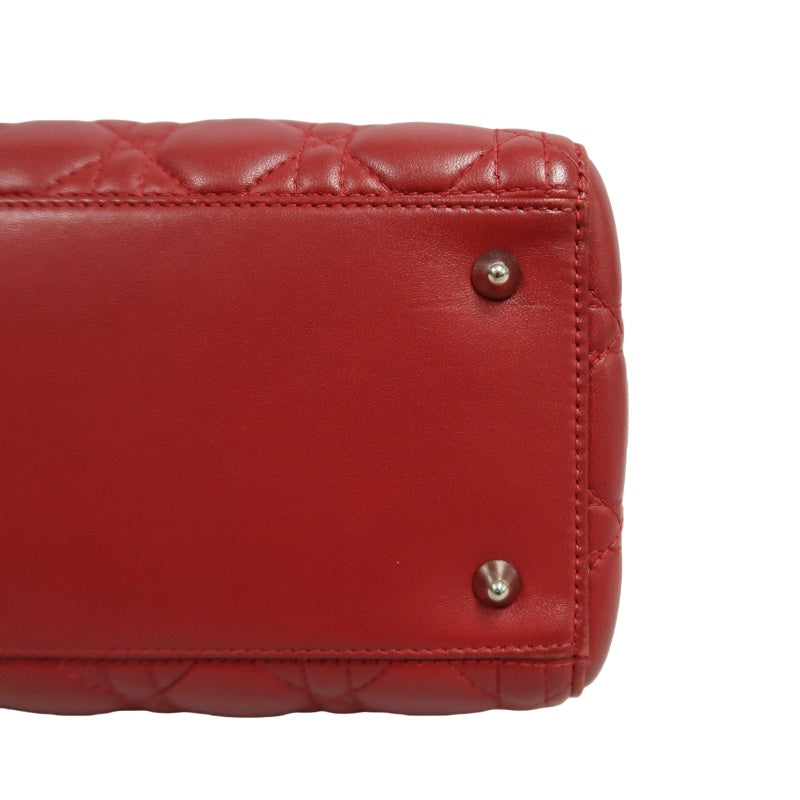 DIOR Lady Dior Cannage Red Lambskin Leather 5-grid Handle Handbag With Silver Hardware