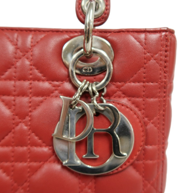 DIOR Lady Dior Cannage Red Lambskin Leather 5-grid Handle Handbag With Silver Hardware
