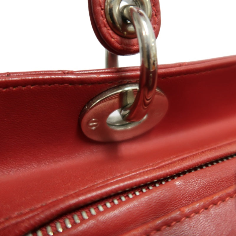 DIOR Lady Dior Cannage Red Lambskin Leather 5-grid Handle Handbag With Silver Hardware