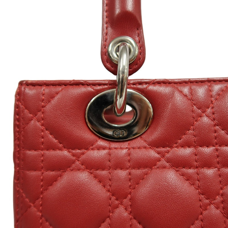 DIOR Lady Dior Cannage Red Lambskin Leather 5-grid Handle Handbag With Silver Hardware