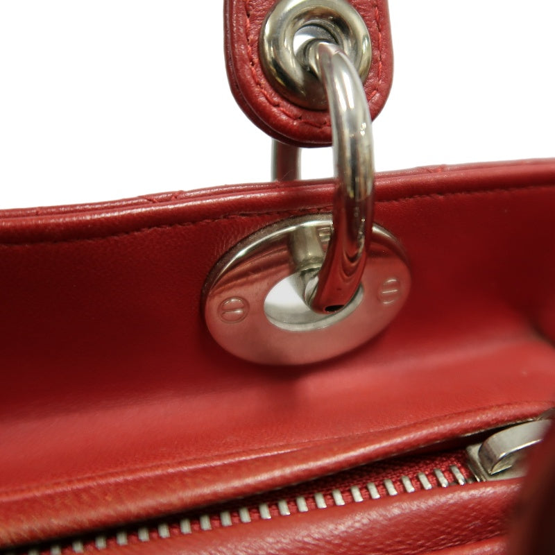 DIOR Lady Dior Cannage Red Lambskin Leather 5-grid Handle Handbag With Silver Hardware