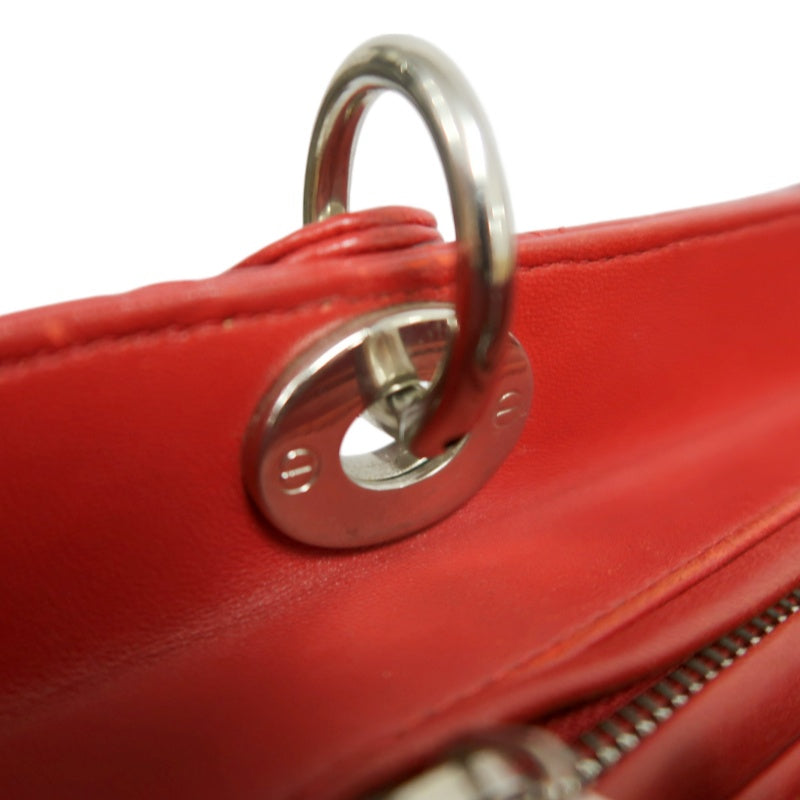 DIOR Lady Dior Cannage Red Lambskin Leather 5-grid Handle Handbag With Silver Hardware