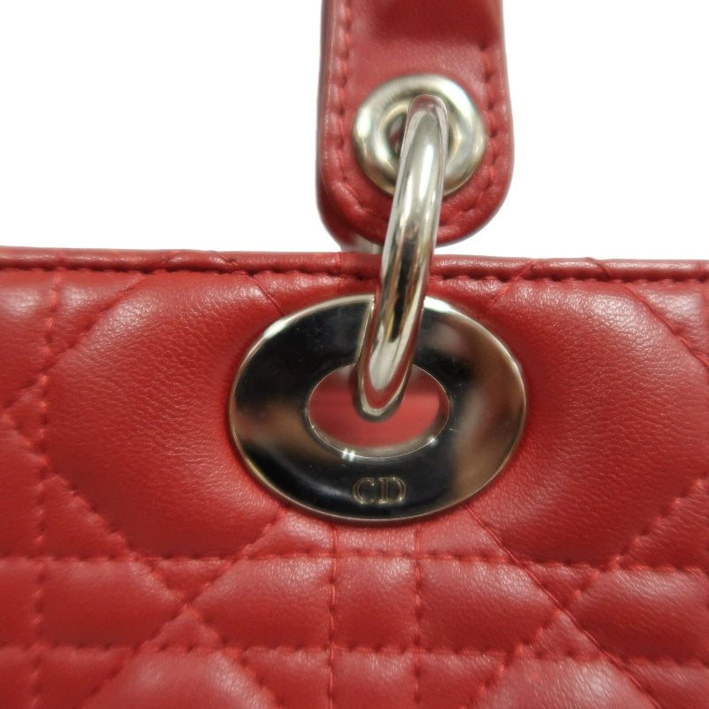 DIOR Lady Dior Cannage Red Lambskin Leather 5-grid Handle Handbag With Silver Hardware