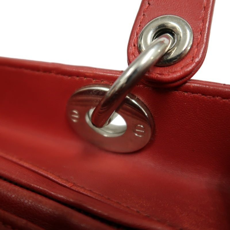 DIOR Lady Dior Cannage Red Lambskin Leather 5-grid Handle Handbag With Silver Hardware