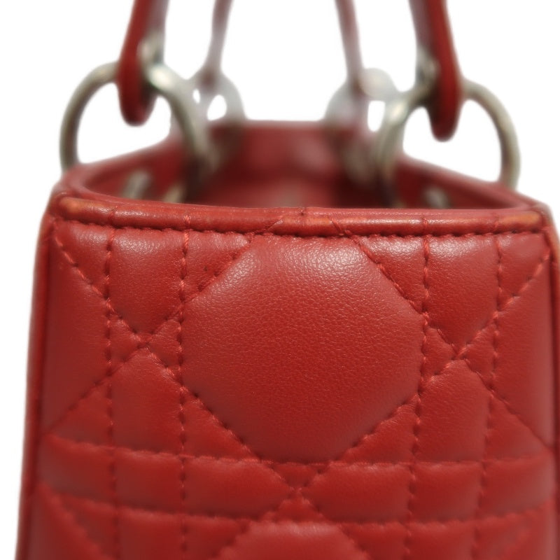 DIOR Lady Dior Cannage Red Lambskin Leather 5-grid Handle Handbag With Silver Hardware