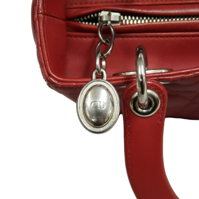 DIOR Lady Dior Cannage Red Lambskin Leather 5-grid Handle Handbag With Silver Hardware