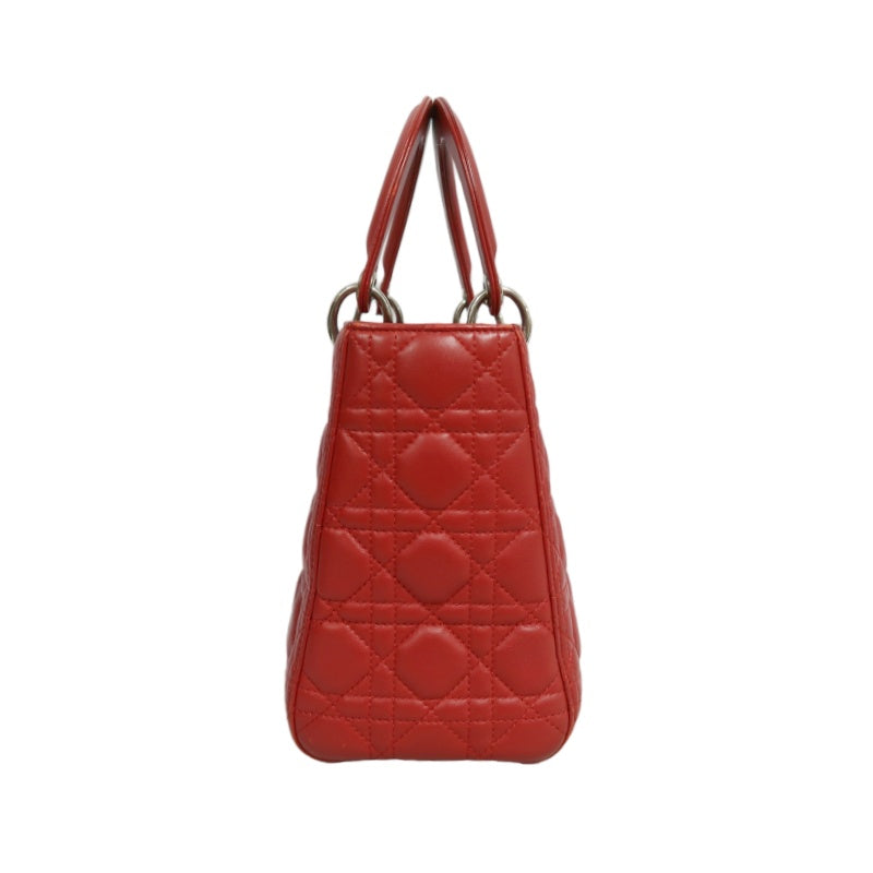 DIOR Lady Dior Cannage Red Lambskin Leather 5-grid Handle Handbag With Silver Hardware