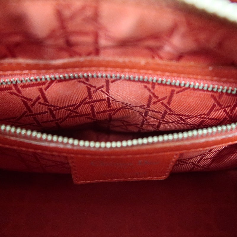 DIOR Lady Dior Cannage Red Lambskin Leather 5-grid Handle Handbag With Silver Hardware