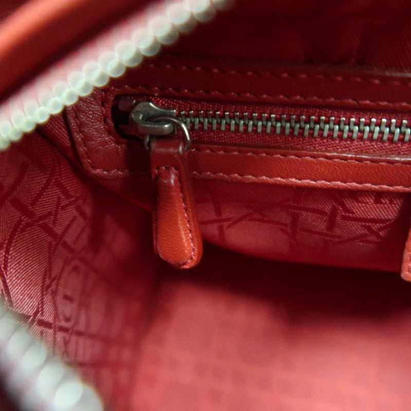 DIOR Lady Dior Cannage Red Lambskin Leather 5-grid Handle Handbag With Silver Hardware