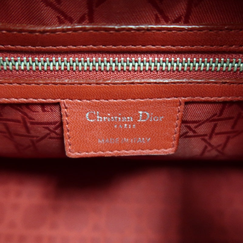 DIOR Lady Dior Cannage Red Lambskin Leather 5-grid Handle Handbag With Silver Hardware
