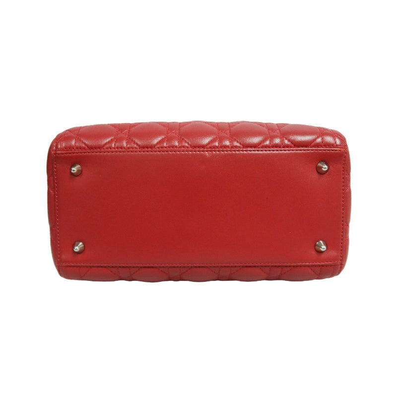 DIOR Lady Dior Cannage Red Lambskin Leather 5-grid Handle Handbag With Silver Hardware