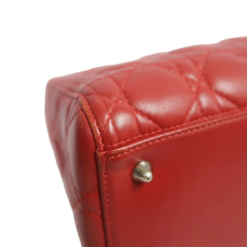 DIOR Lady Dior Cannage Red Lambskin Leather 5-grid Handle Handbag With Silver Hardware