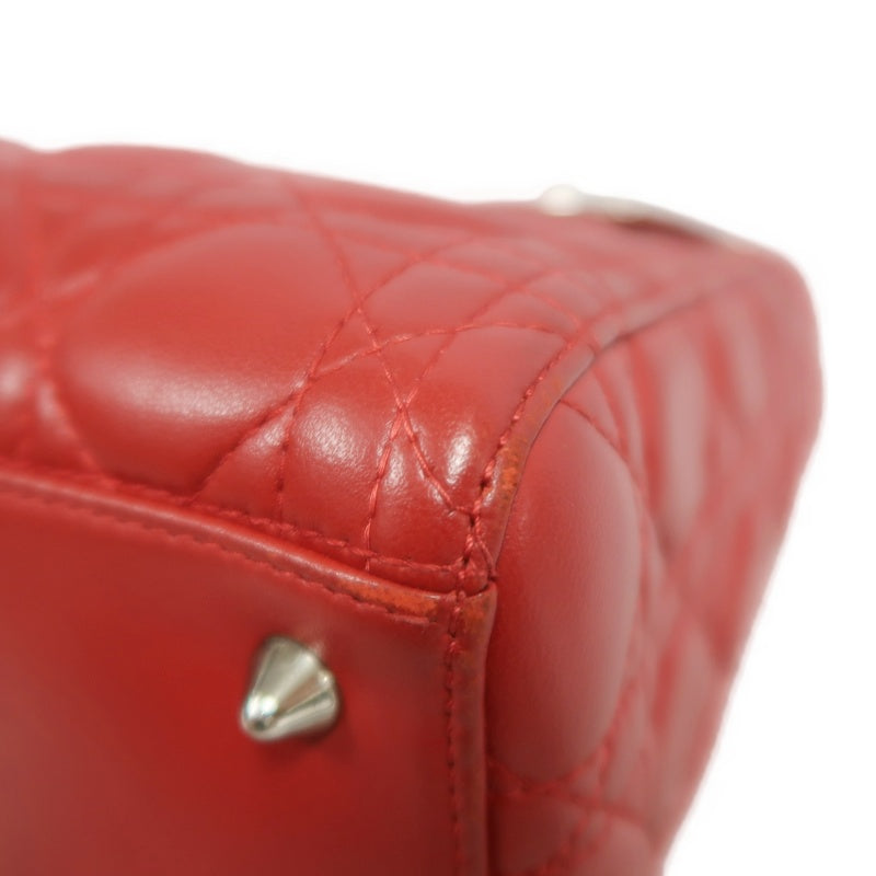 DIOR Lady Dior Cannage Red Lambskin Leather 5-grid Handle Handbag With Silver Hardware