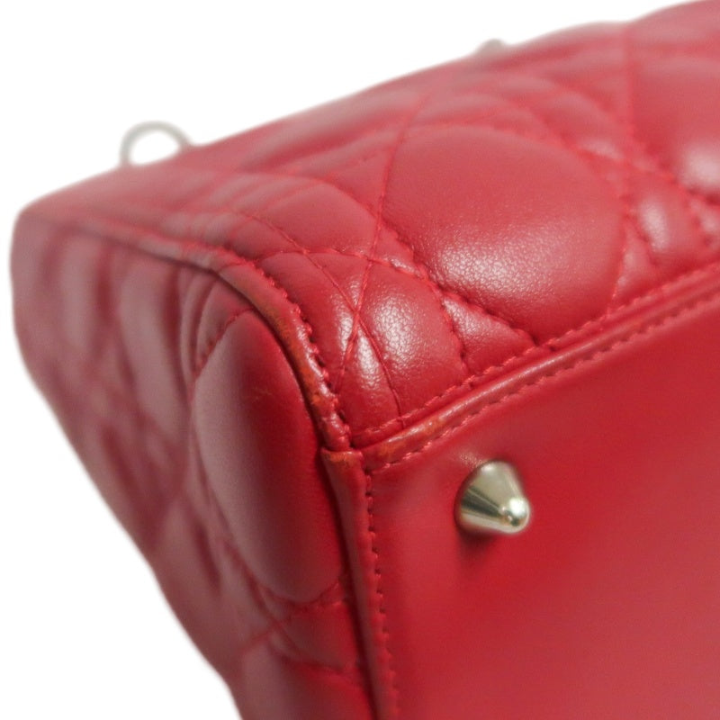 DIOR Lady Dior Cannage Red Lambskin Leather 5-grid Handle Handbag With Silver Hardware