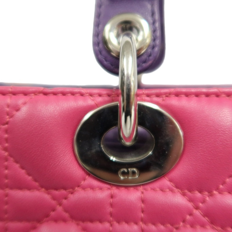 DIOR Colorblock Pink Purple Orange Lambskin Cannage 5-Grid Lady Dior Handbag With Silver Hardwar