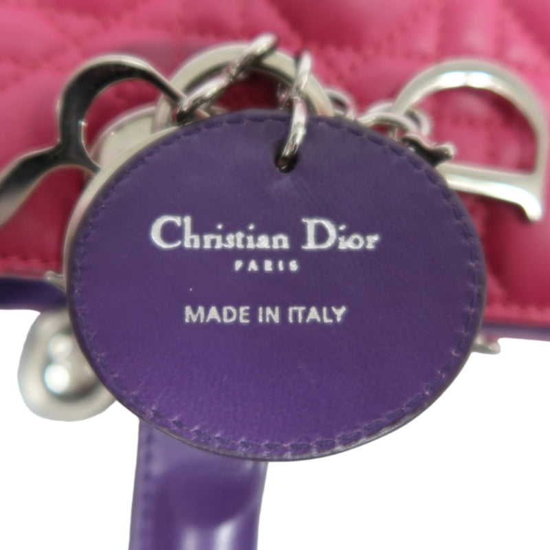 DIOR Colorblock Pink Purple Orange Lambskin Cannage 5-Grid Lady Dior Handbag With Silver Hardwar