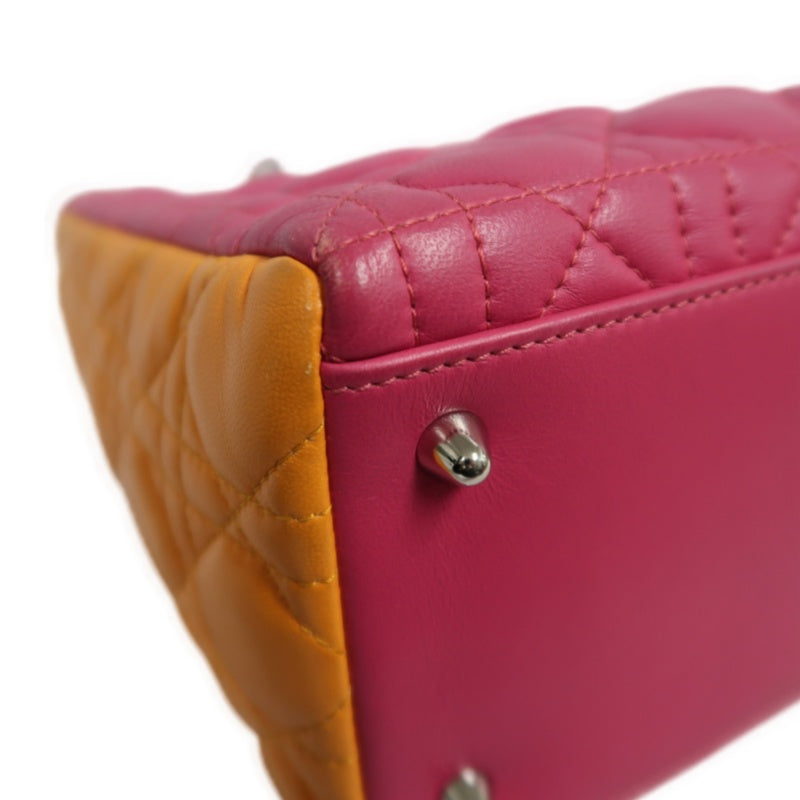DIOR Colorblock Pink Purple Orange Lambskin Cannage 5-Grid Lady Dior Handbag With Silver Hardwar
