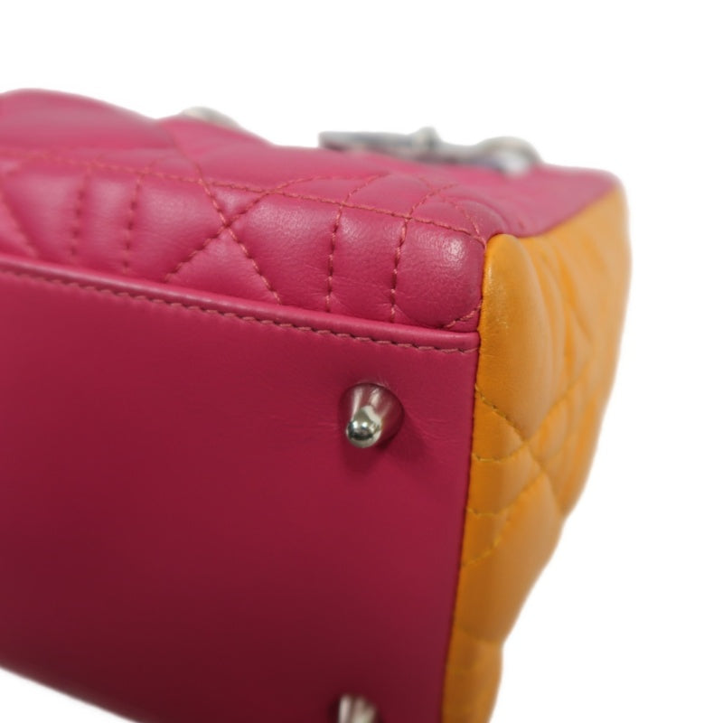 DIOR Colorblock Pink Purple Orange Lambskin Cannage 5-Grid Lady Dior Handbag With Silver Hardwar