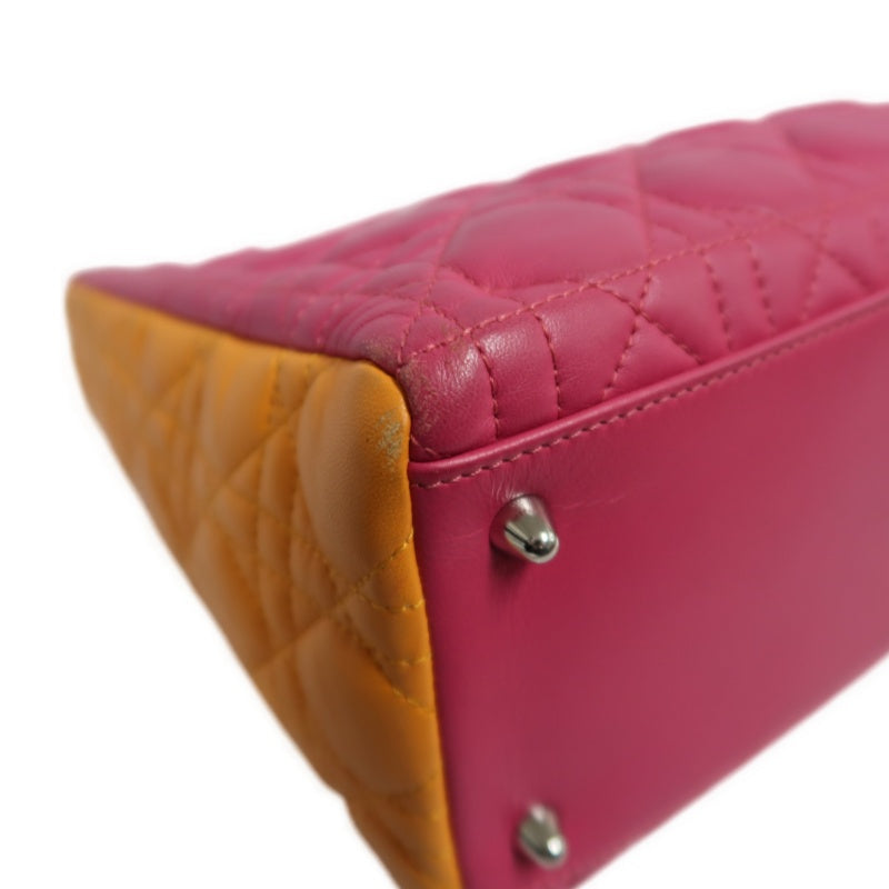 DIOR Colorblock Pink Purple Orange Lambskin Cannage 5-Grid Lady Dior Handbag With Silver Hardwar