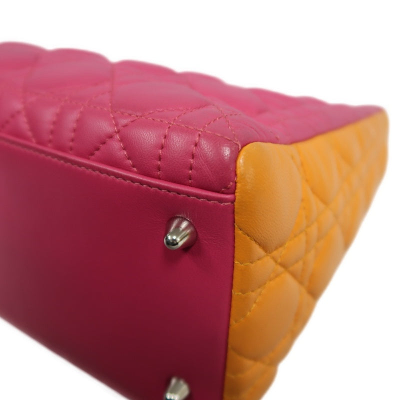 DIOR Colorblock Pink Purple Orange Lambskin Cannage 5-Grid Lady Dior Handbag With Silver Hardwar