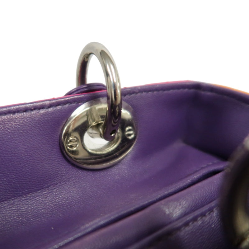 DIOR Colorblock Pink Purple Orange Lambskin Cannage 5-Grid Lady Dior Handbag With Silver Hardwar