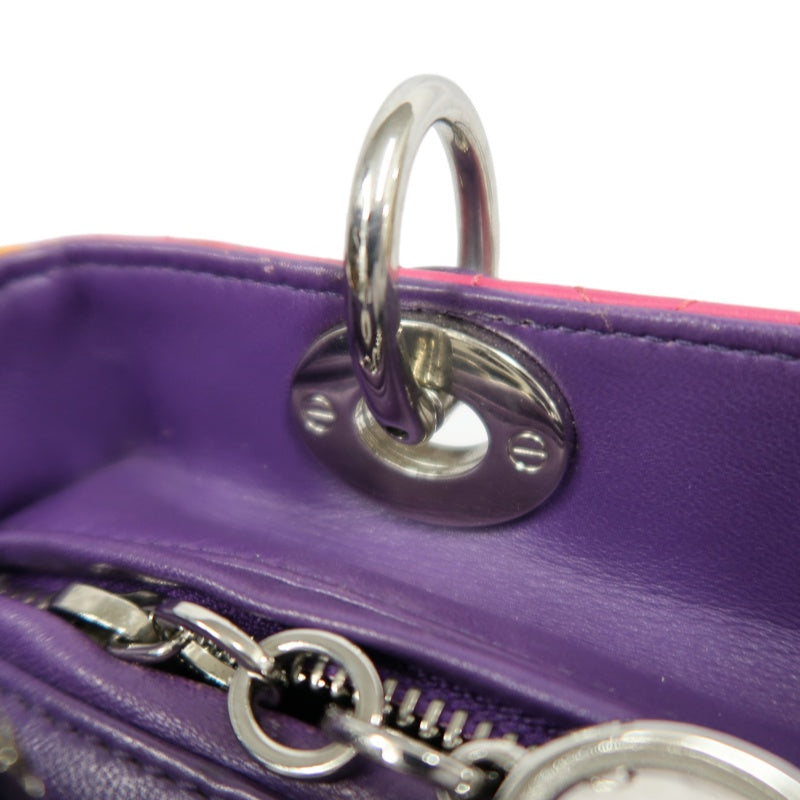 DIOR Colorblock Pink Purple Orange Lambskin Cannage 5-Grid Lady Dior Handbag With Silver Hardwar
