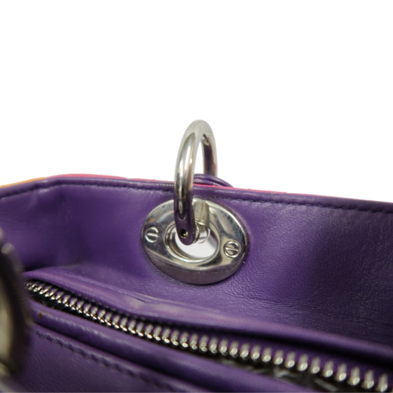 DIOR Colorblock Pink Purple Orange Lambskin Cannage 5-Grid Lady Dior Handbag With Silver Hardwar