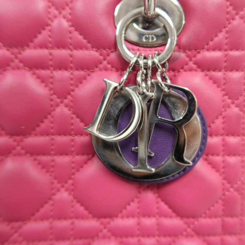 DIOR Colorblock Pink Purple Orange Lambskin Cannage 5-Grid Lady Dior Handbag With Silver Hardwar