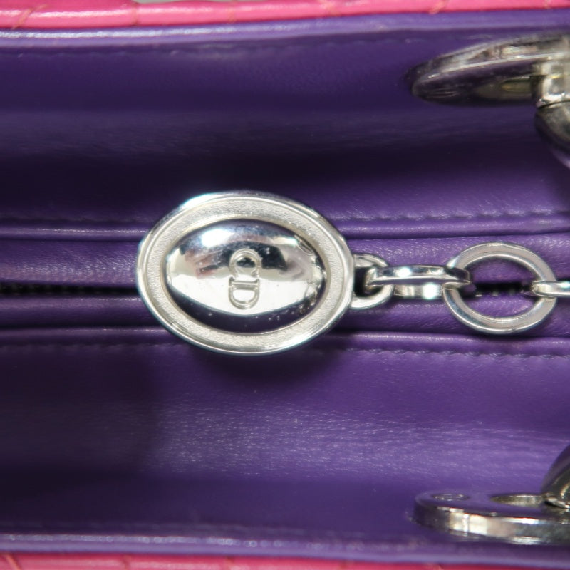 DIOR Colorblock Pink Purple Orange Lambskin Cannage 5-Grid Lady Dior Handbag With Silver Hardwar