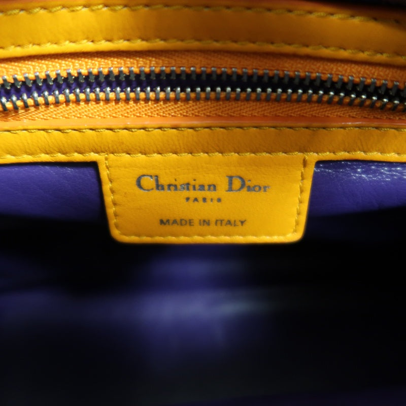 DIOR Colorblock Pink Purple Orange Lambskin Cannage 5-Grid Lady Dior Handbag With Silver Hardwar
