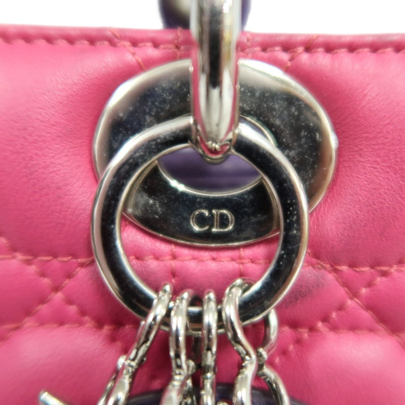 DIOR Colorblock Pink Purple Orange Lambskin Cannage 5-Grid Lady Dior Handbag With Silver Hardwar