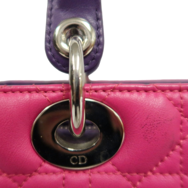 DIOR Colorblock Pink Purple Orange Lambskin Cannage 5-Grid Lady Dior Handbag With Silver Hardwar