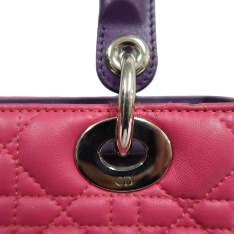 DIOR Colorblock Pink Purple Orange Lambskin Cannage 5-Grid Lady Dior Handbag With Silver Hardwar