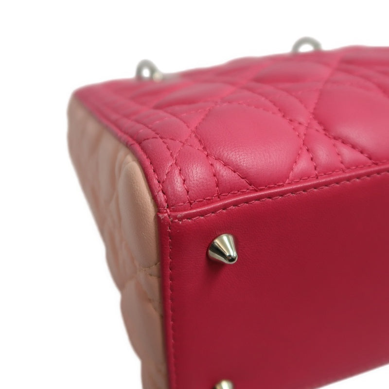 DIOR Lady Dior Cannage Pink Lambskin Leather 5-grid Handle Handbag With Silver Hardware