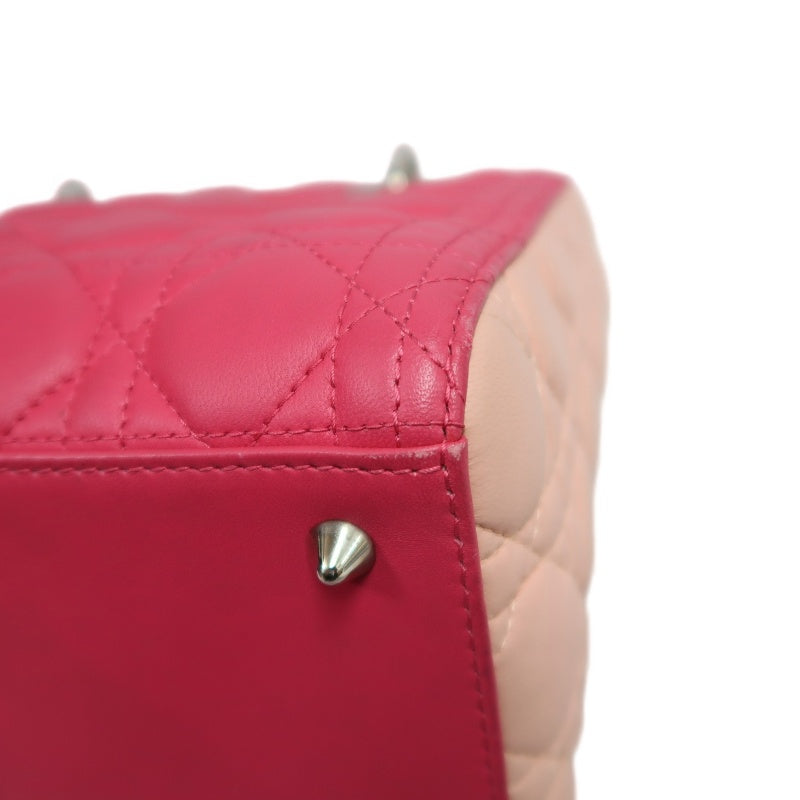 DIOR Lady Dior Cannage Pink Lambskin Leather 5-grid Handle Handbag With Silver Hardware